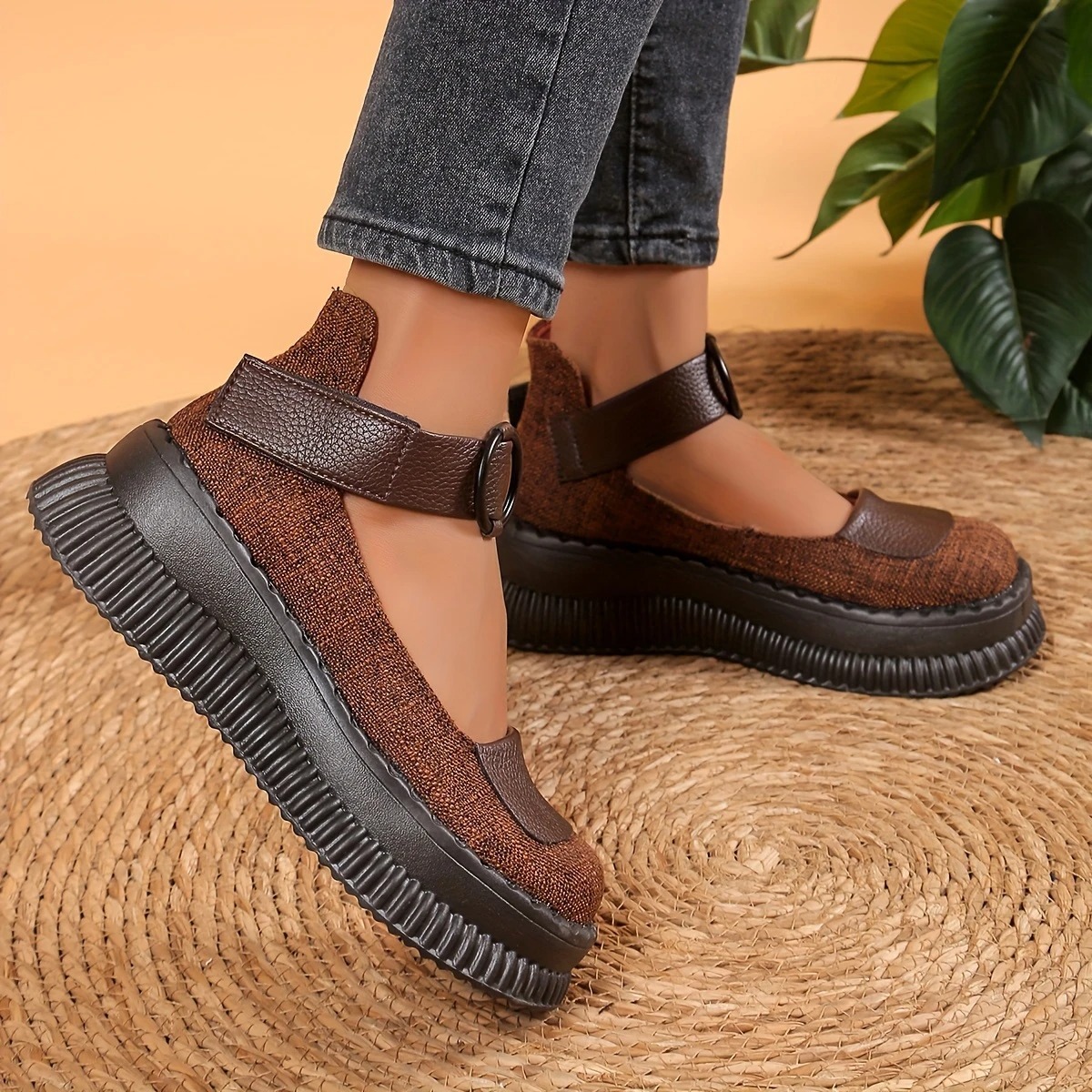 Retro Style Leather Wedge Loafers