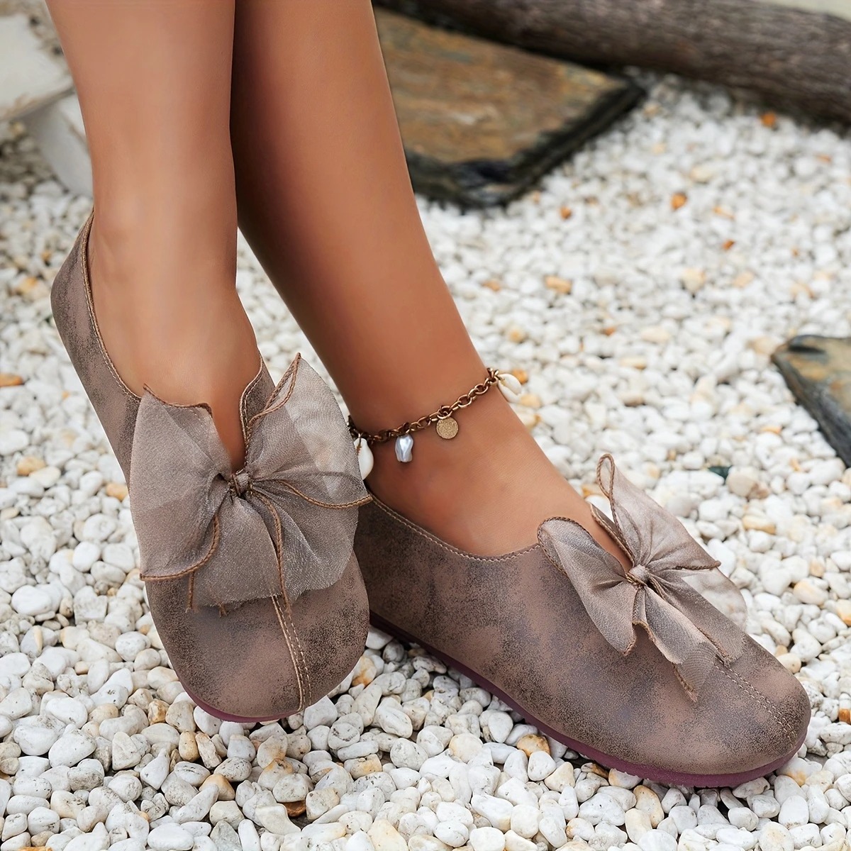 Women's Leather Bowknot Slip-On Flats