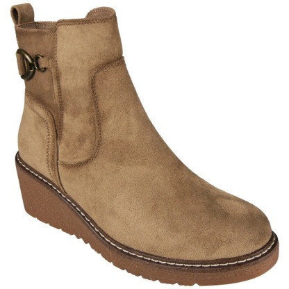 Faux Suede Zip Warm Lined Grip Ankle Boots