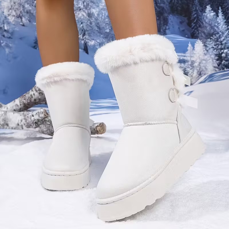 Women's Plush Bow Snow Boots