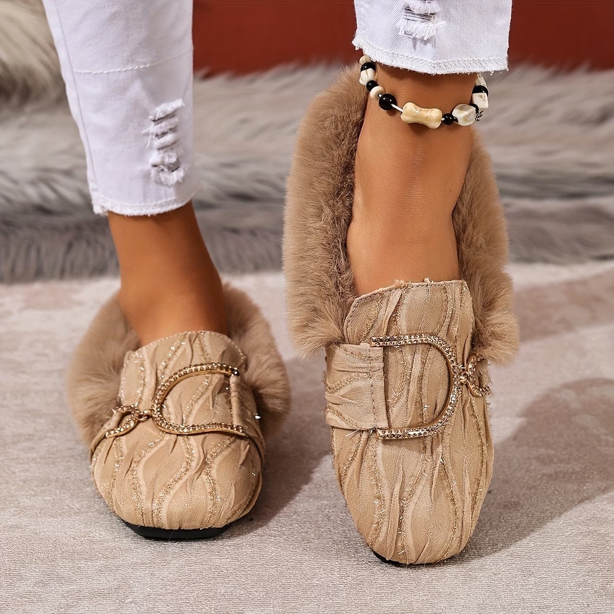 Women's Elegant Moccasin Plush Slippers