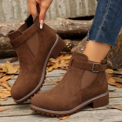 Women's Retro Flat Buckle Ankle Boots