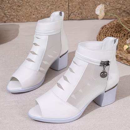 Women's Mesh Heeled Peep-Toe Shoes