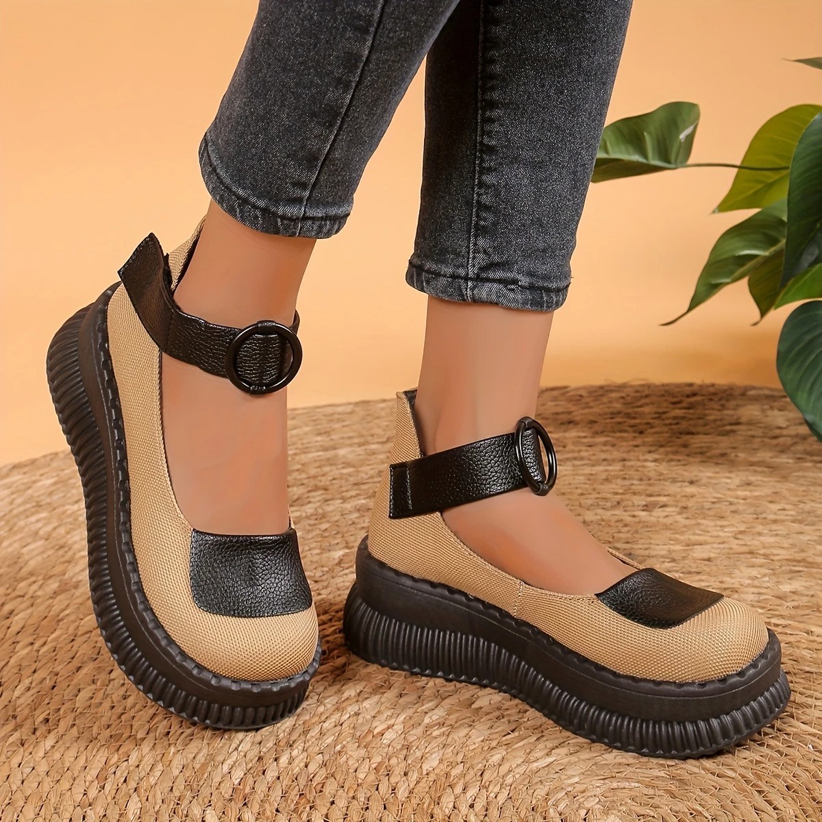 Retro Style Leather Wedge Loafers