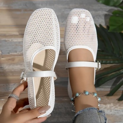 Breathable Vintage Square Toe Flats
