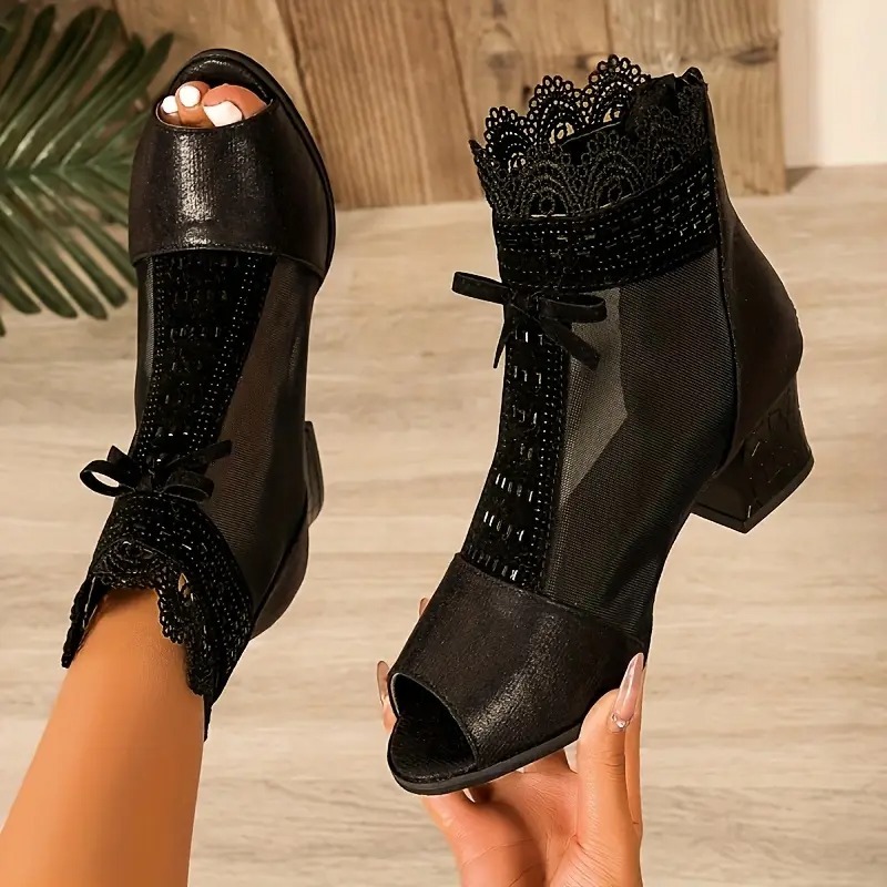 Women's Elegant Mesh Chunky Boots