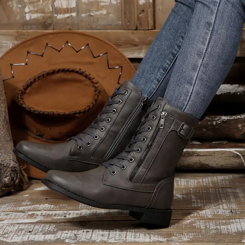 Women's Retro Chunky Sole Mid-Calf Boots