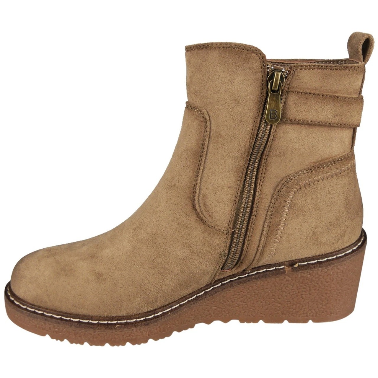 Faux Suede Zip Warm Lined Grip Ankle Boots