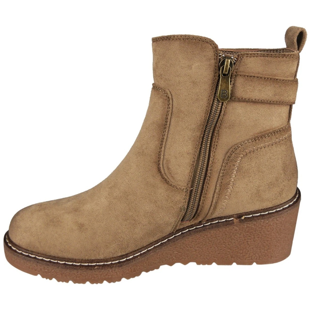 Faux Suede Zip Warm Lined Grip Ankle Boots