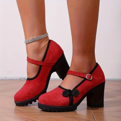 Women's Vintage Chunky Heel Flat Shoes