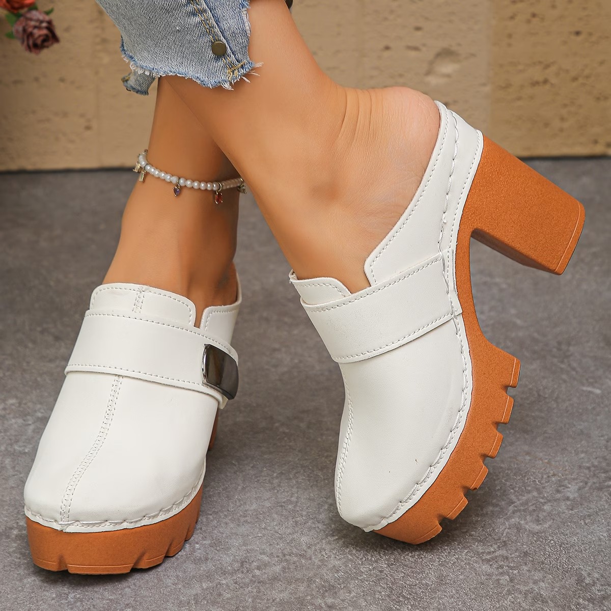 Women's Versatile Slip-On Heeled Sandals