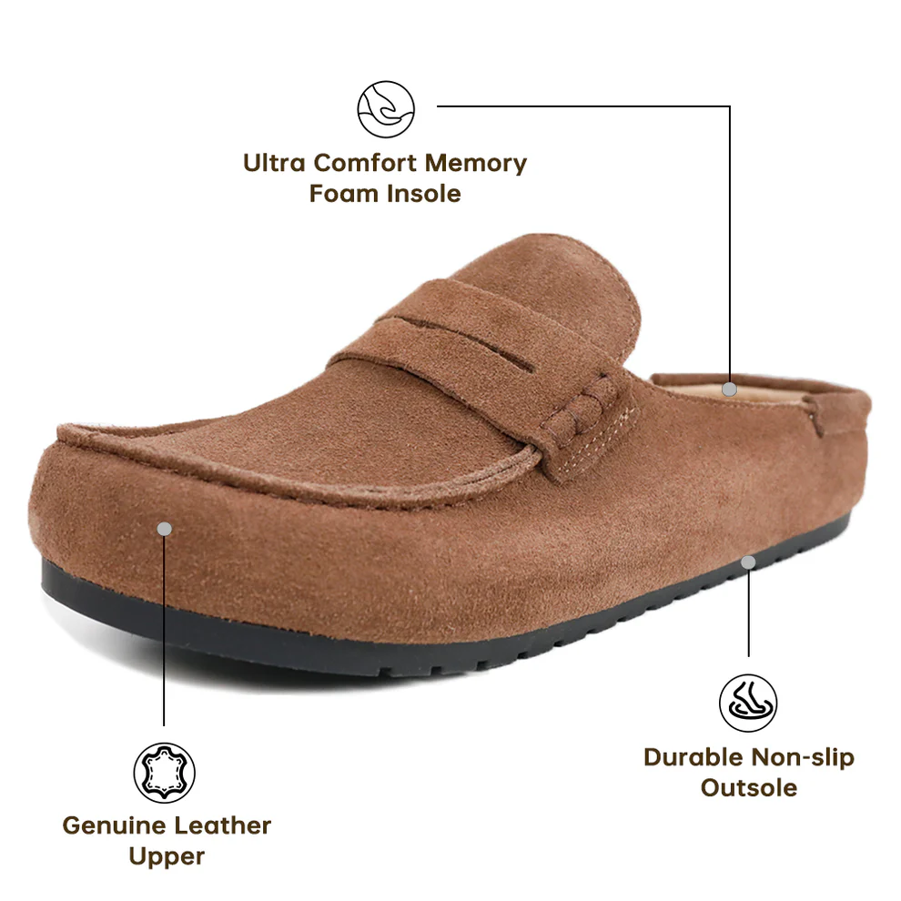 Genuine Suede Loafer Mules