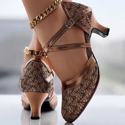 Cross Strap Buckled Latin Dance Pumps