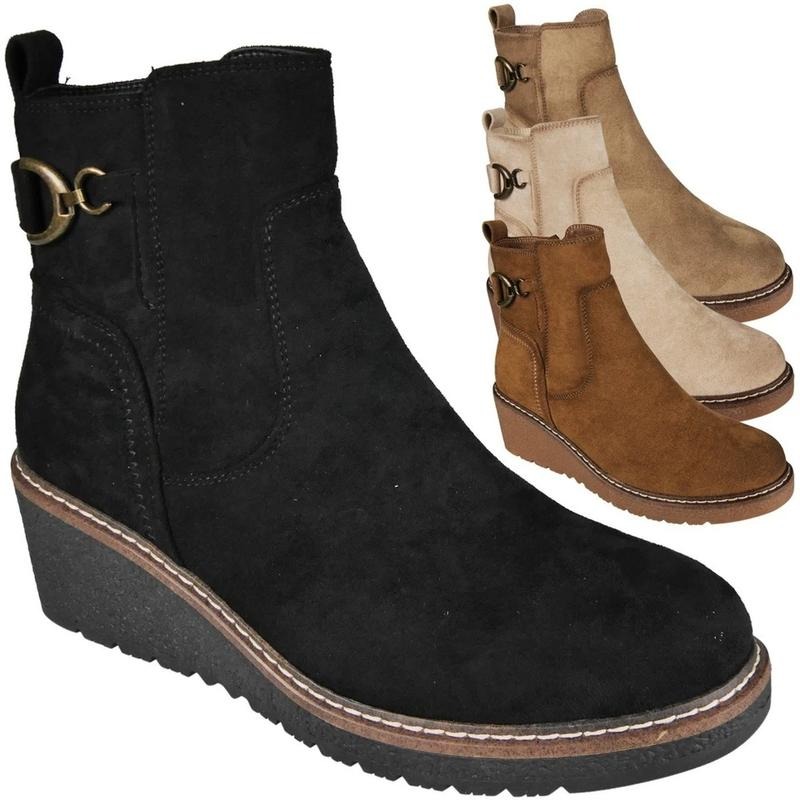 Faux Suede Zip Warm Lined Grip Ankle Boots