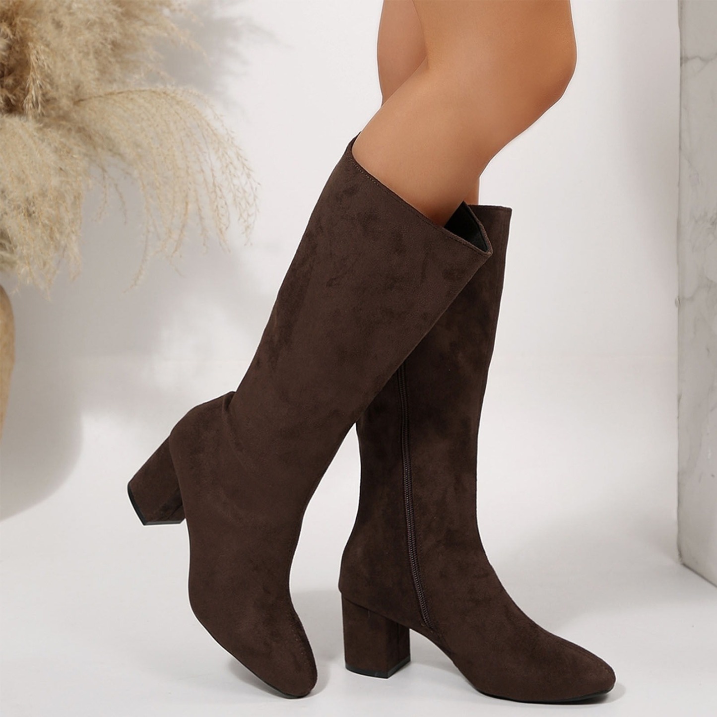 Women's Solid Color Round Toe Boots