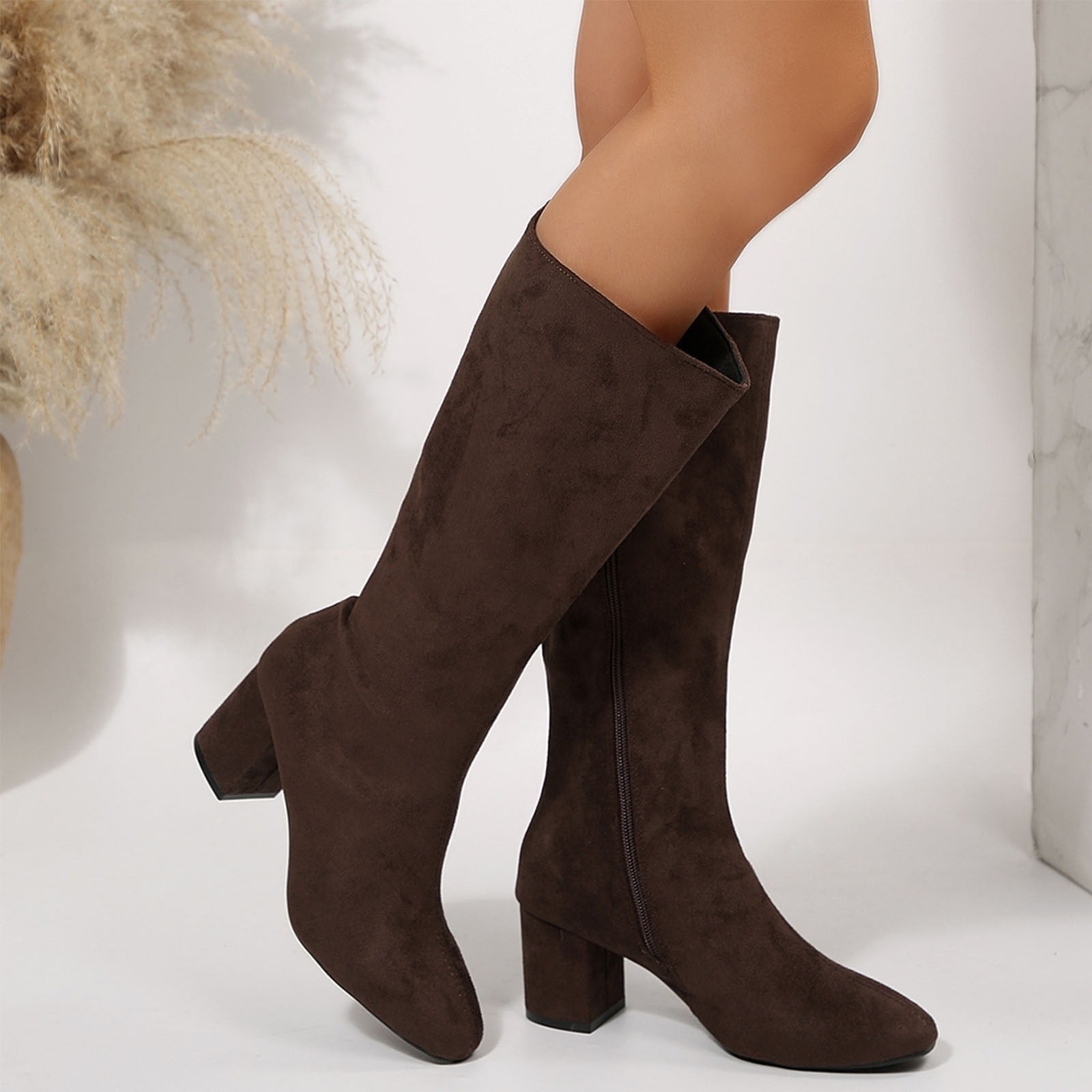 Women's Solid Color Round Toe Boots