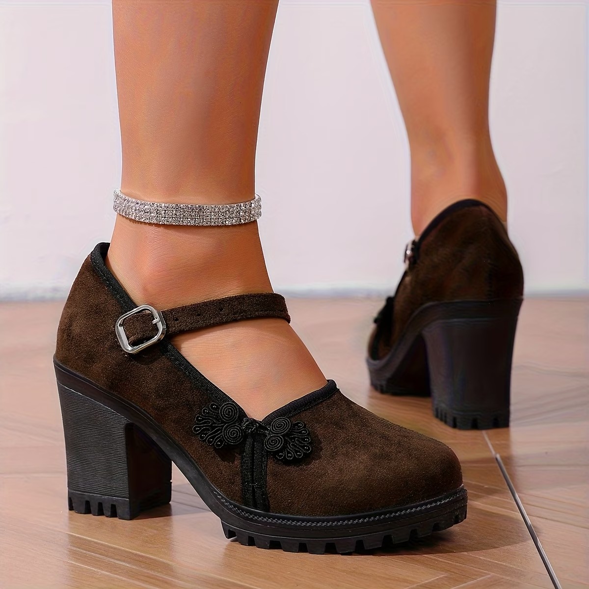 Women's Vintage Chunky Heel Flat Shoes