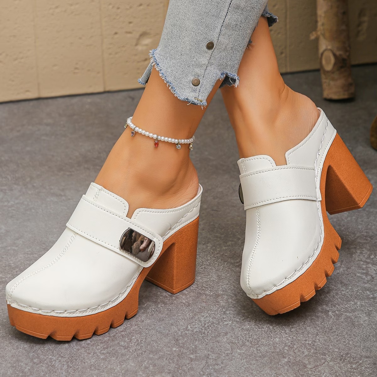 Women's Versatile Slip-On Heeled Sandals