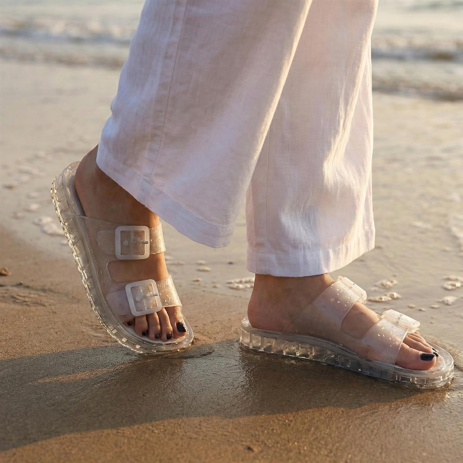 Women's Waterproof Double Buckle Slides