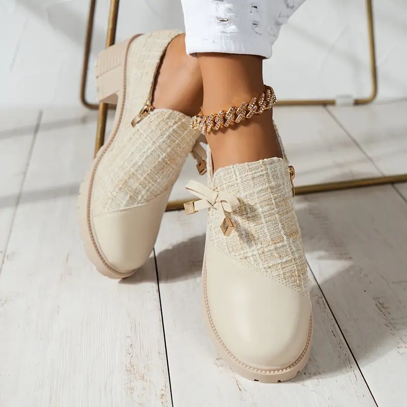 Bowknot Decor Chunky Heel Short Boots