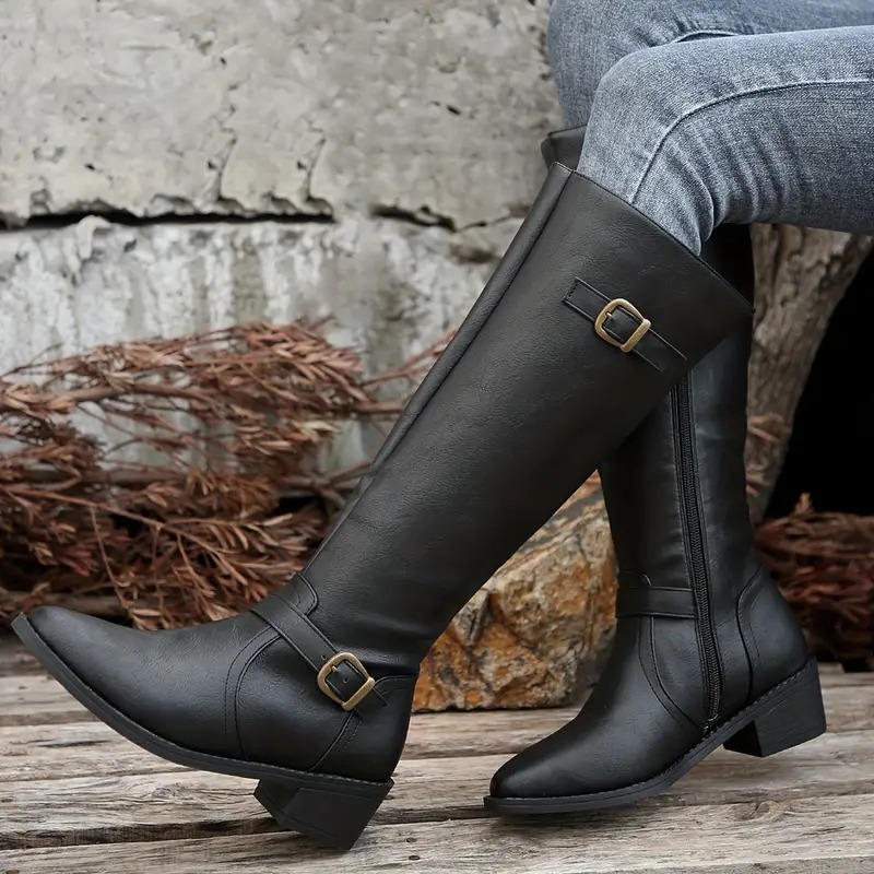 Comfy Chunky Heel Mid-Calf Boots