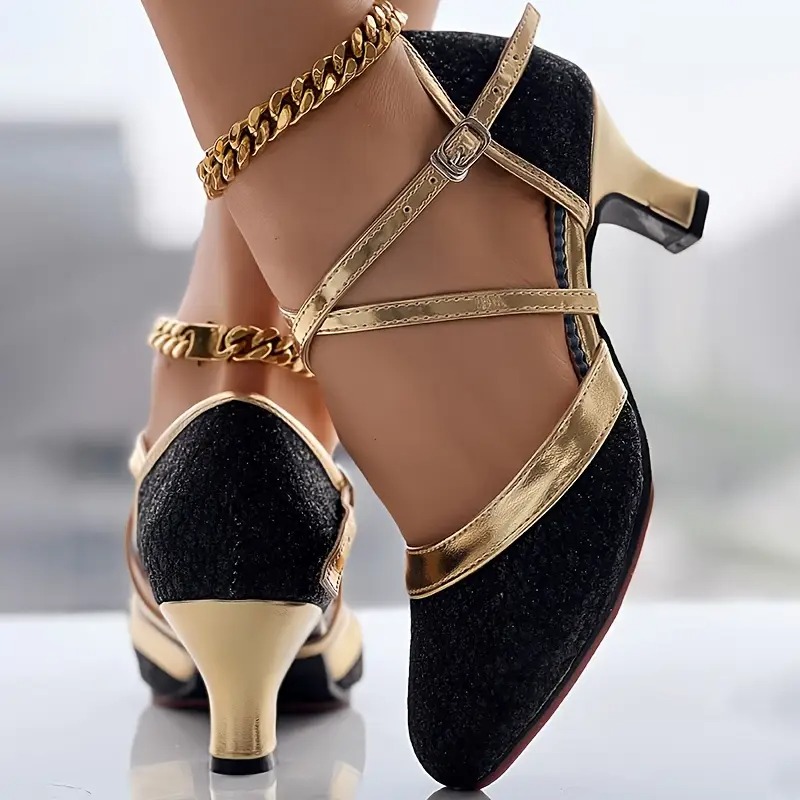 Cross Strap Buckled Latin Dance Pumps