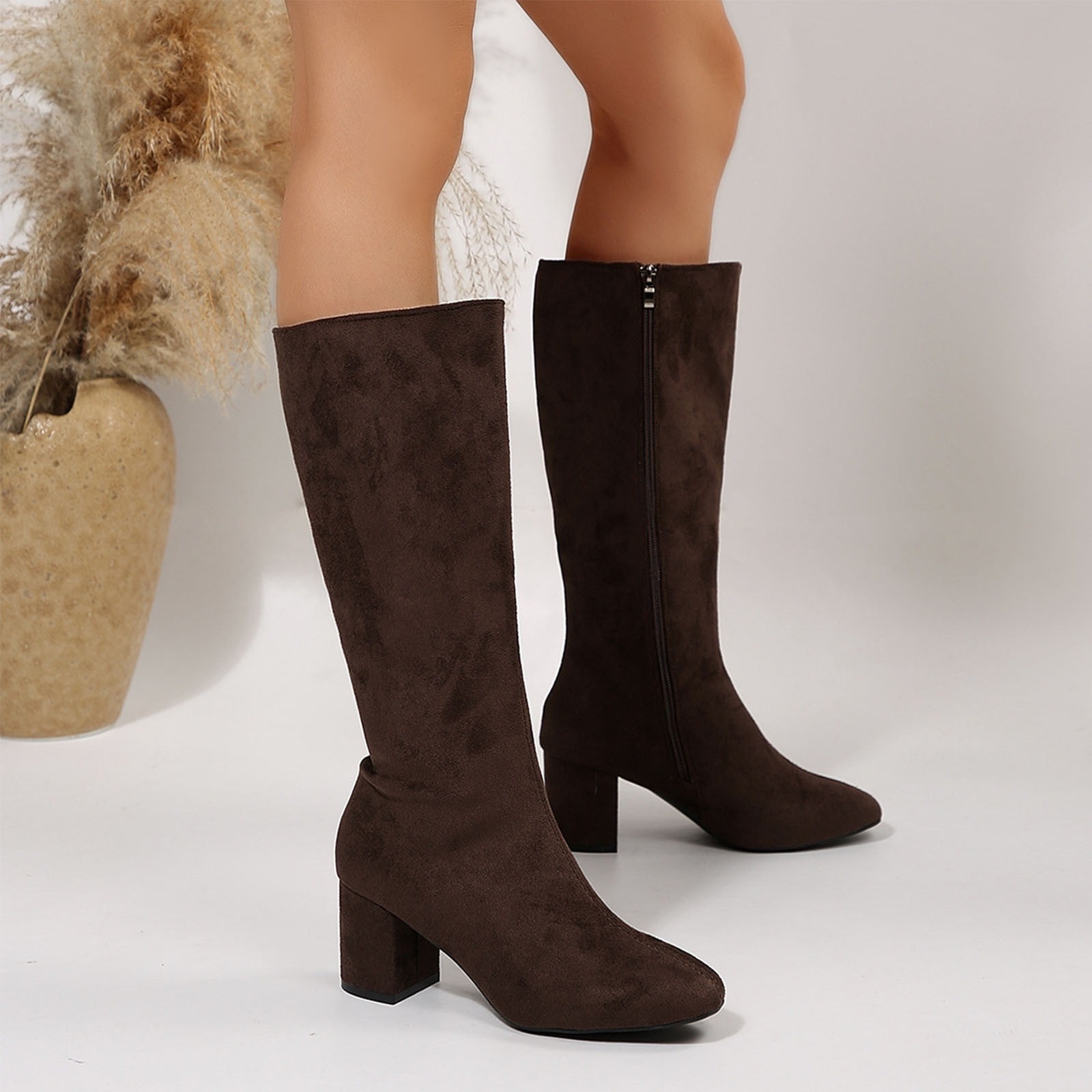 Women's Solid Color Round Toe Boots