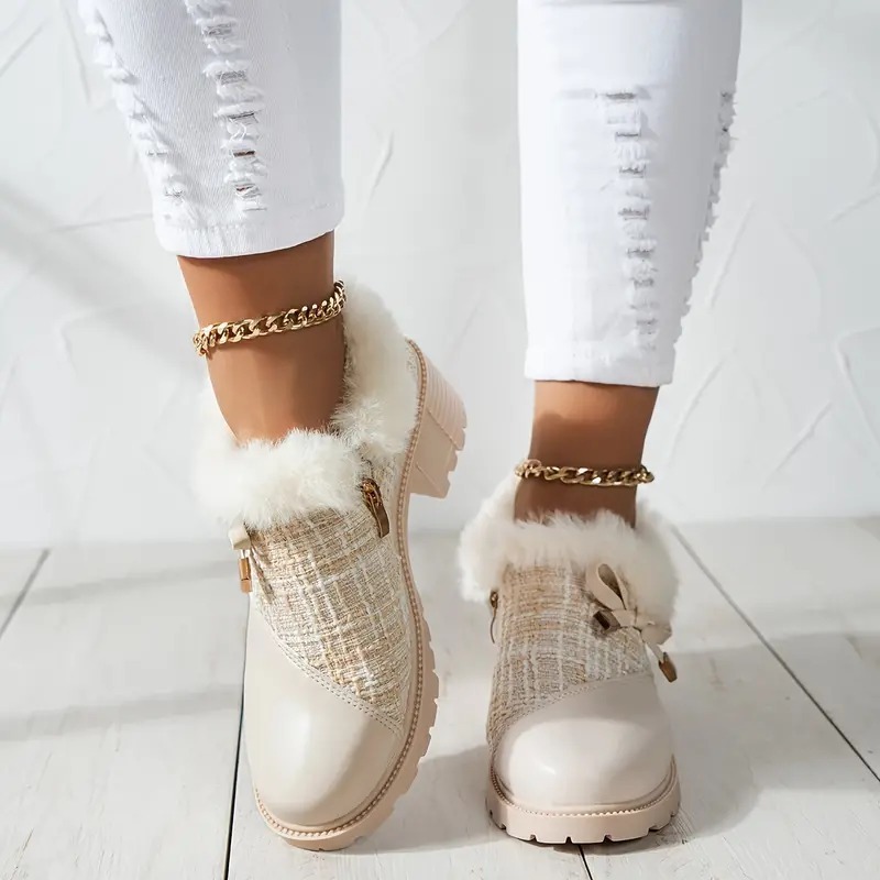 Bowknot Decor Chunky Heel Short Boots