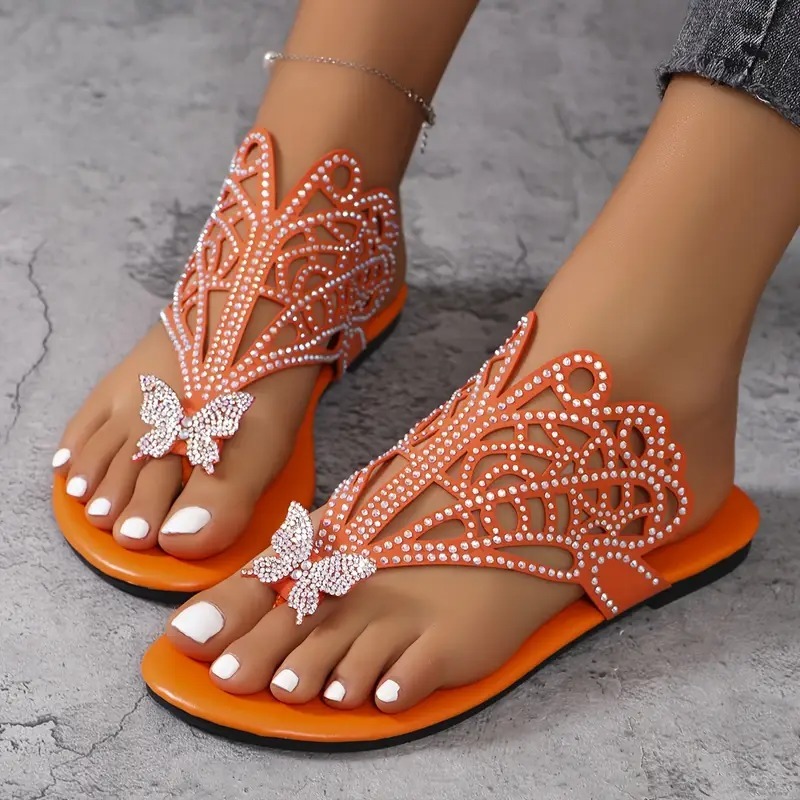 Stylish Faux Cover Butterfly Flat Sandals