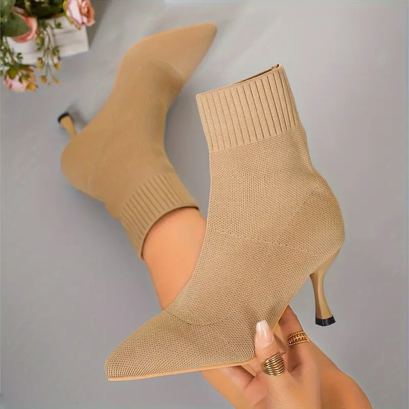 Elegant Solid Color Fabric Ankle Booties