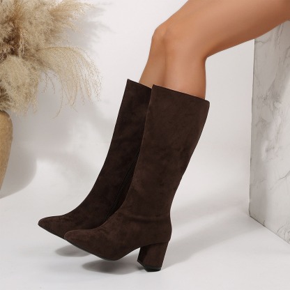 Women's Solid Color Round Toe Boots