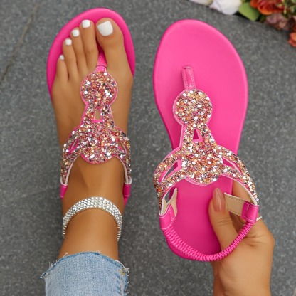 Rhinestone Decor Flat Sandals