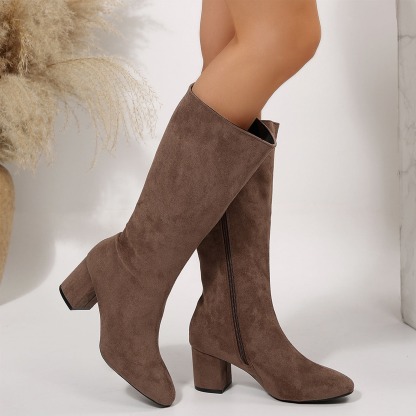 Women's Solid Color Round Toe Boots