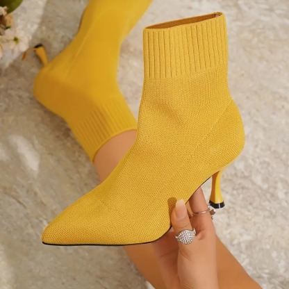 Elegant Solid Color Fabric Ankle Booties