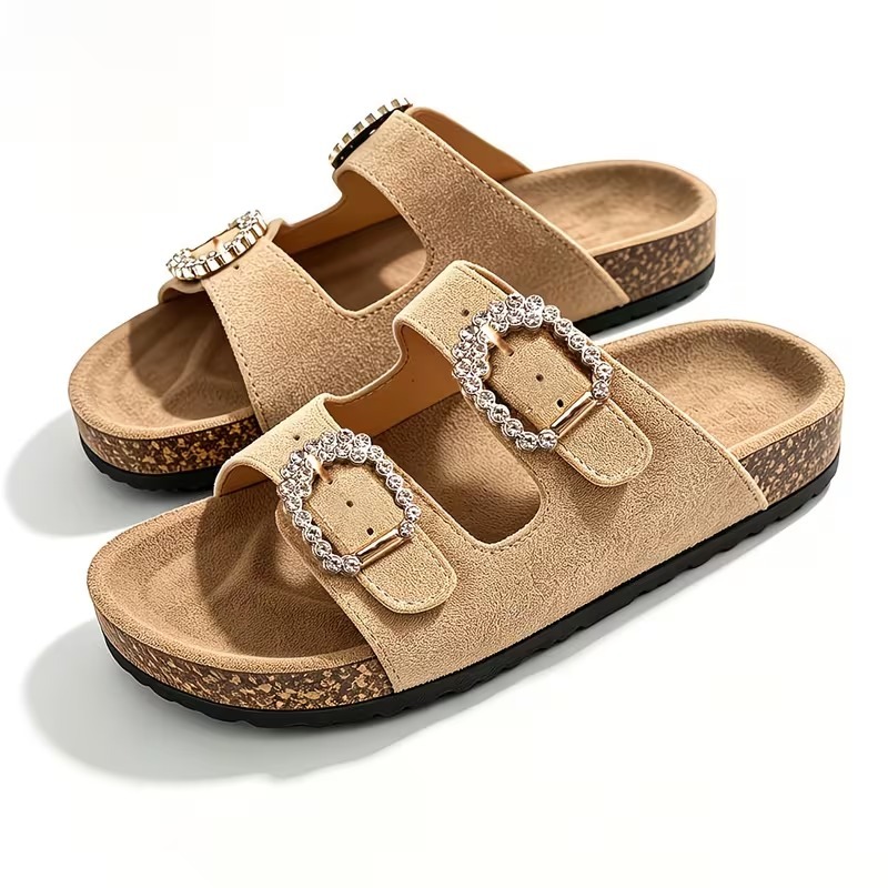 Women's Rhinestone Double Strap Mules