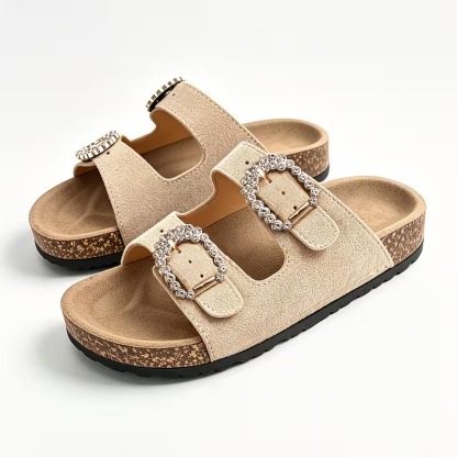 Women's Rhinestone Double Strap Mules
