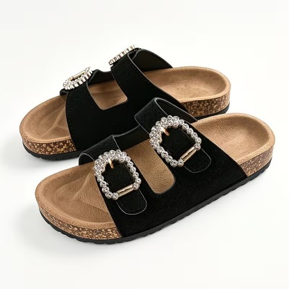 Women's Rhinestone Double Strap Mules