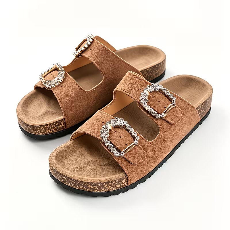 Women's Rhinestone Double Strap Mules