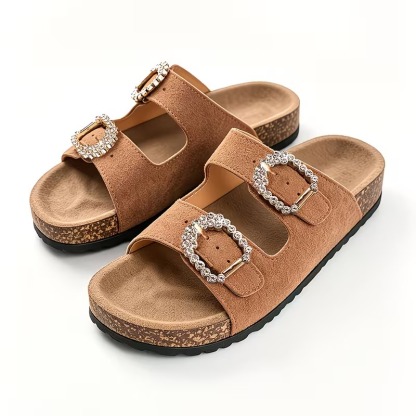 Women's Rhinestone Double Strap Mules