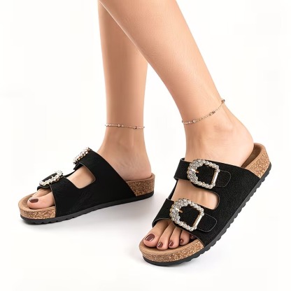 Women's Rhinestone Double Strap Mules