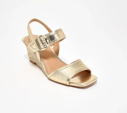 Leather Raffia Slingback Wedges