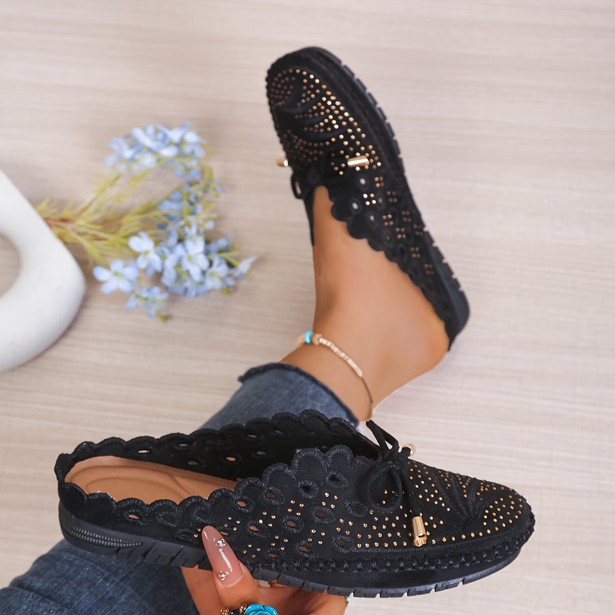 Women's Openwork Bow Headband Slippers