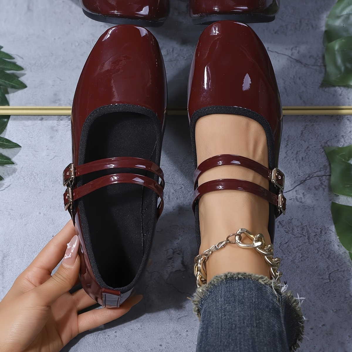 Women's Glossy Double Breasted Flats