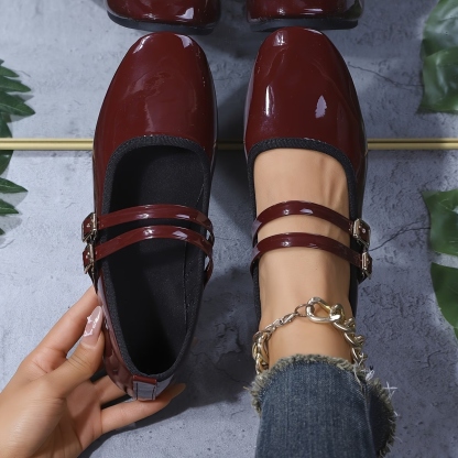 Women's Glossy Double Breasted Flats