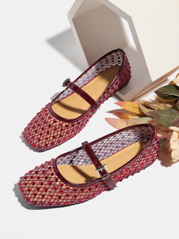 Women's Mesh Rhinestone Ballet Flats