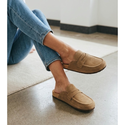 Cow Suede Leather Flat Loafer Mule Clogs