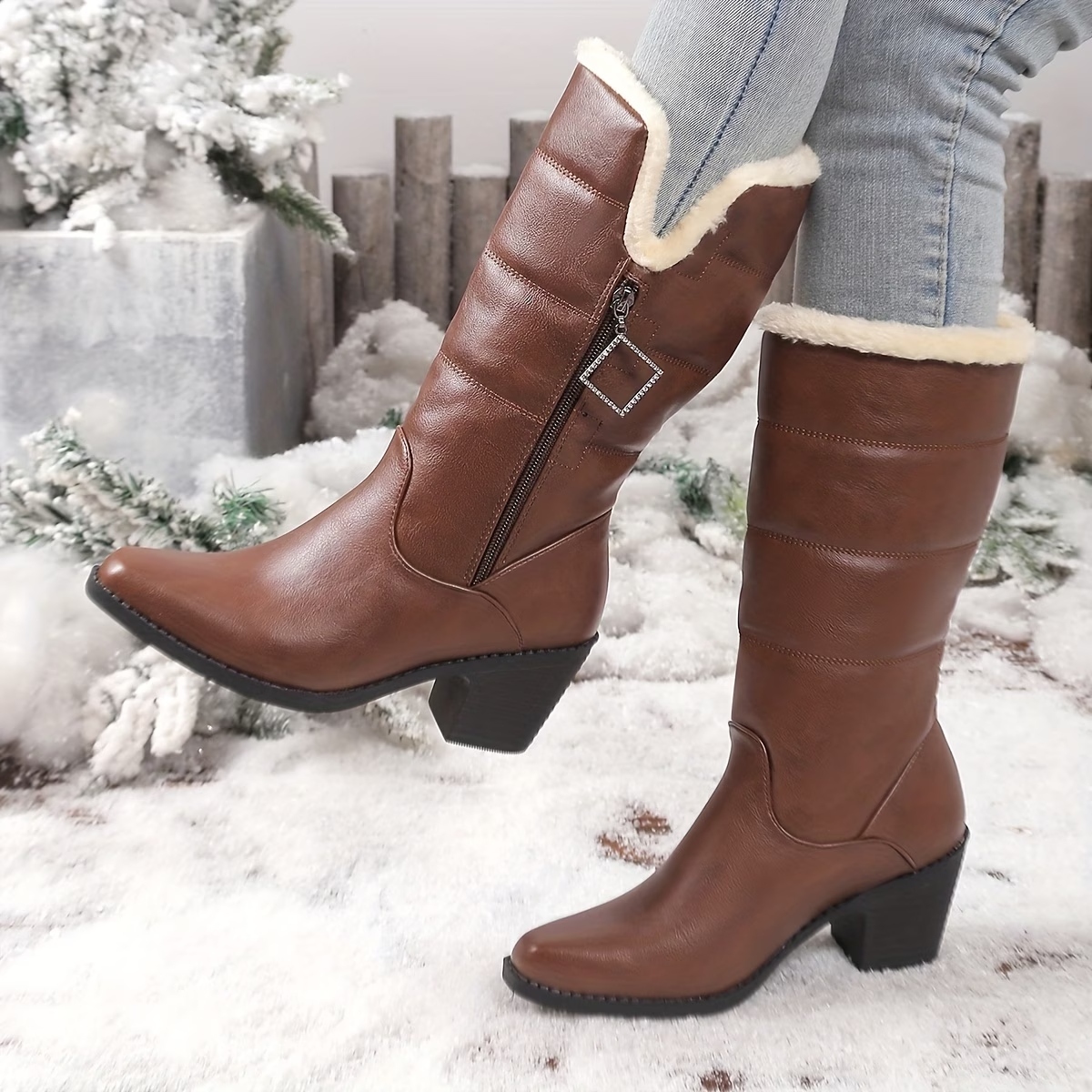 Women's Solid Color Side Zipper Boots