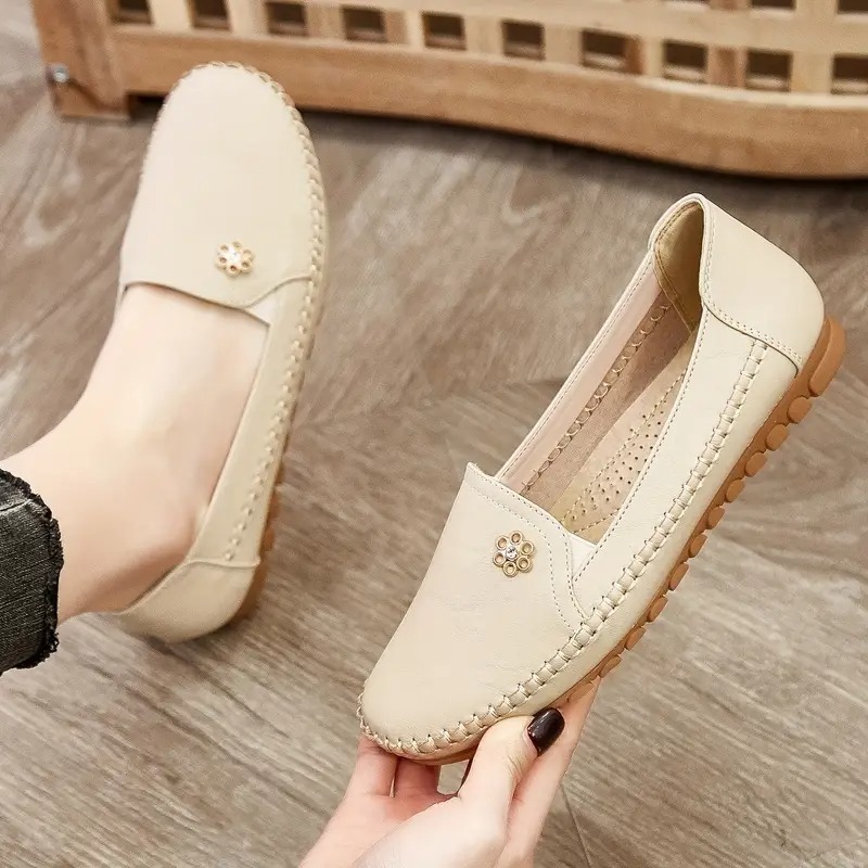 Women's Leather Solid Color Flat Loafers