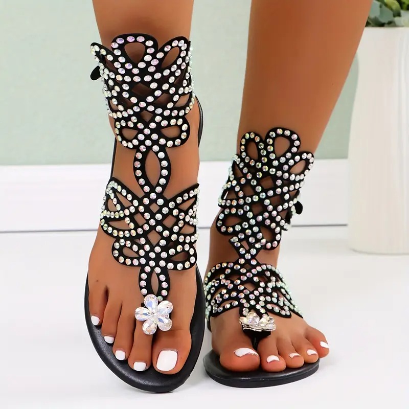 Womens Rhinestone Flat Sandals