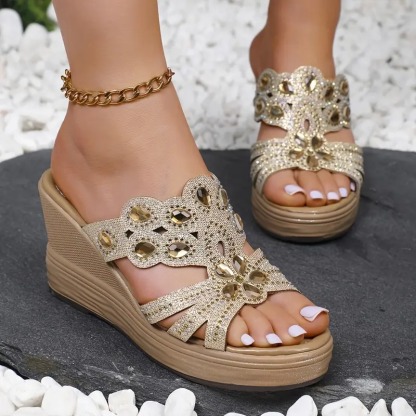 Rhinestone Decor Wedge Heeled Sandals